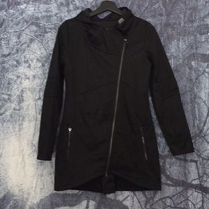 Mondetta asymmetrical zipper moto rain jacket.
